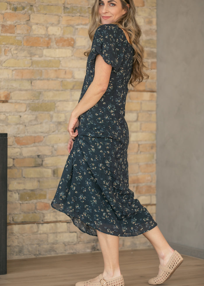 Black Floral Square Neck Maxi Dress FF Dresses