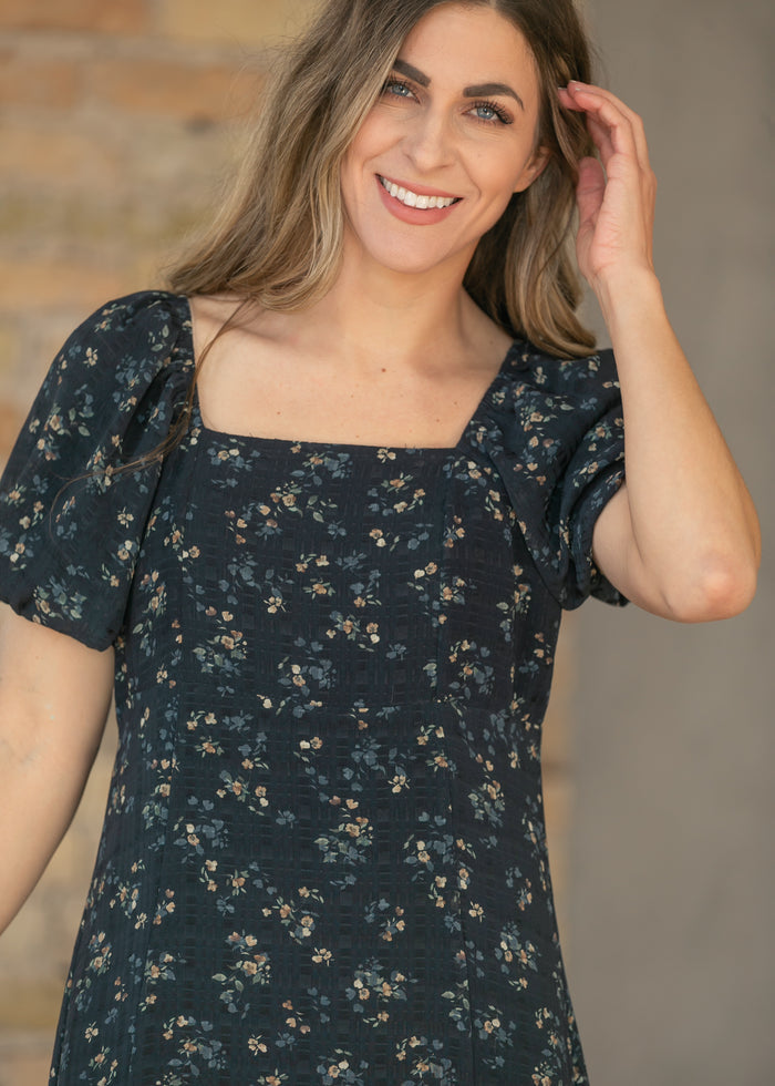Black Floral Square Neck Maxi Dress FF Dresses