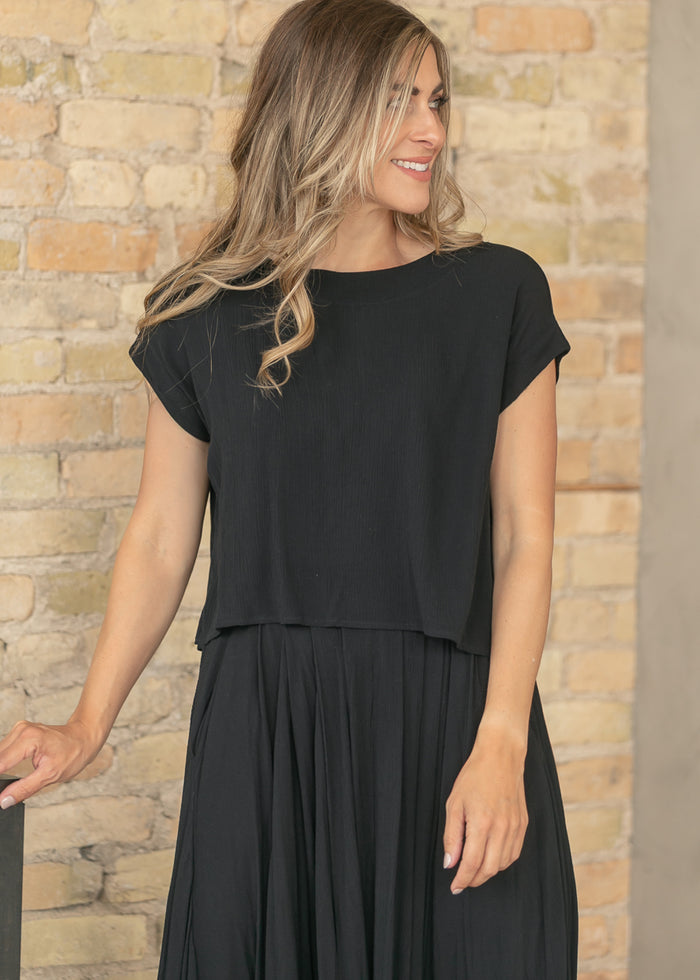 Black Gauze Maxi Skirt & Top Set FF Tops