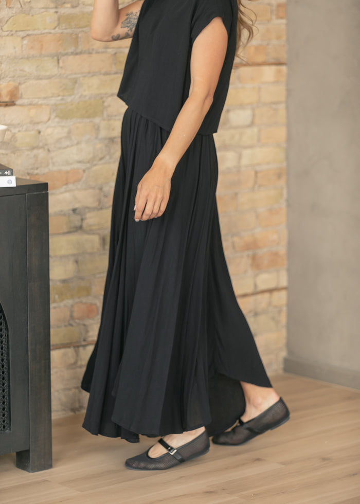 Black Gauze Maxi Skirt & Top Set FF Tops