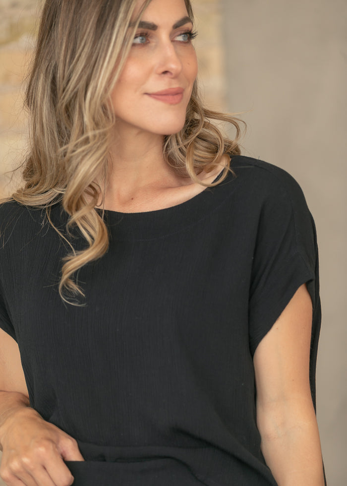 Black Gauze Maxi Skirt & Top Set FF Tops