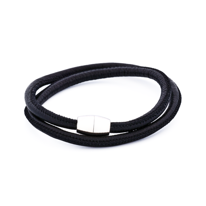 Black Lamb Leather Double wrap/Stainless Steel Bracelet