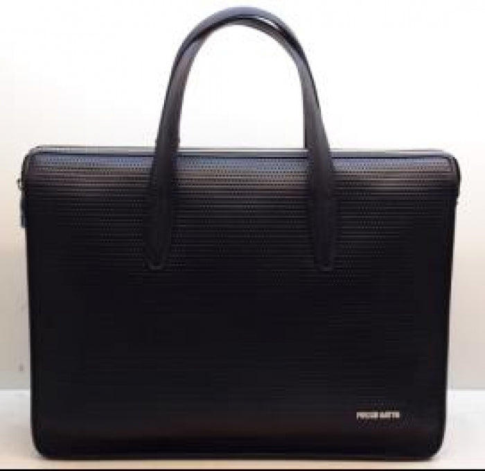 Black Leather Basketweave Tote Bag
