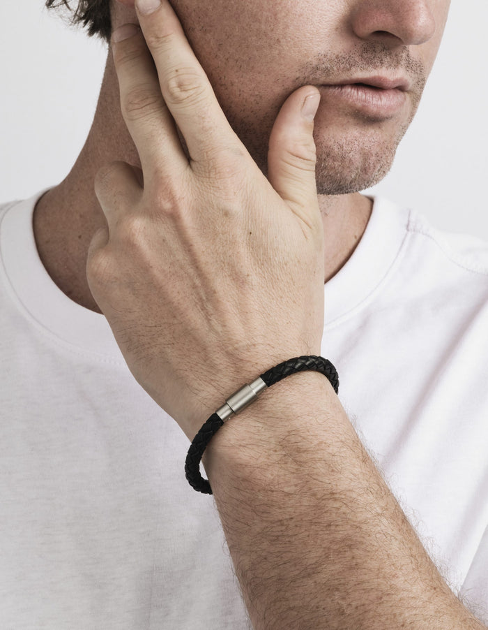 Black Leather beaded Bracelet