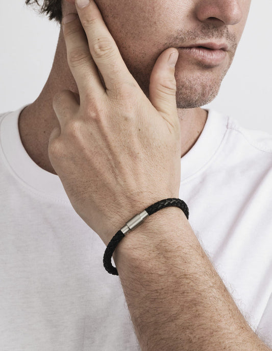 Black Leather beaded Bracelet