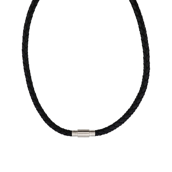 Black Leather/Stainless Steel Neck Chain