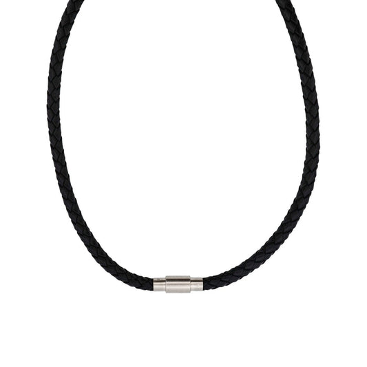 Black Leather/Stainless Steel Neck Chain