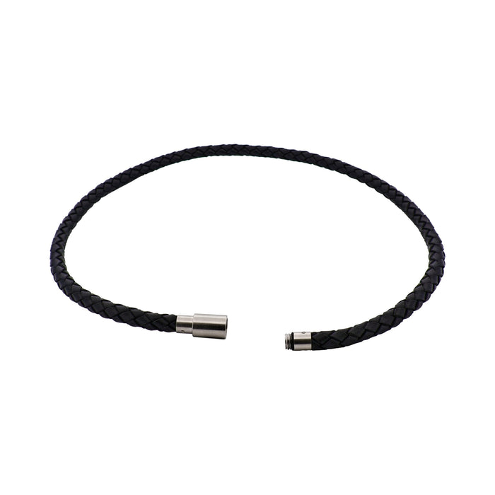Black Leather/Stainless Steel Neck Chain