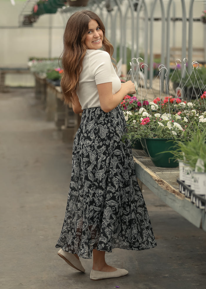 Black Paisley Print Maxi Skirt FF Skirts