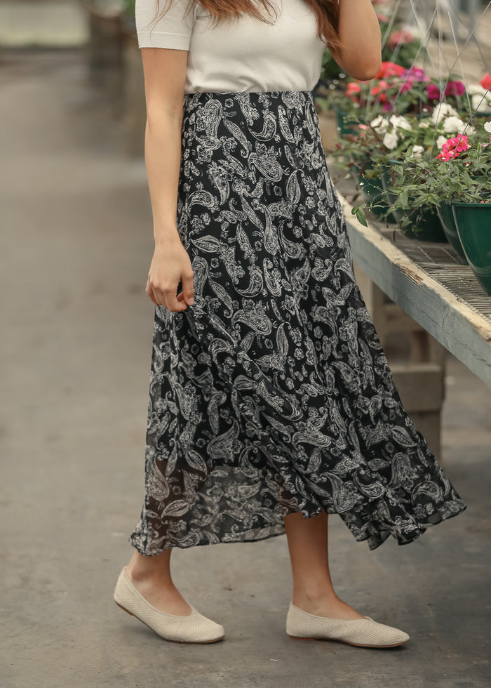 Black Paisley Print Maxi Skirt FF Skirts