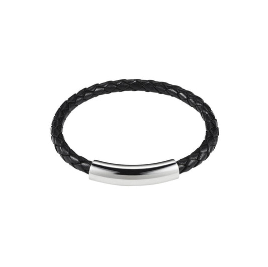 Black Platted Leather Bracelet