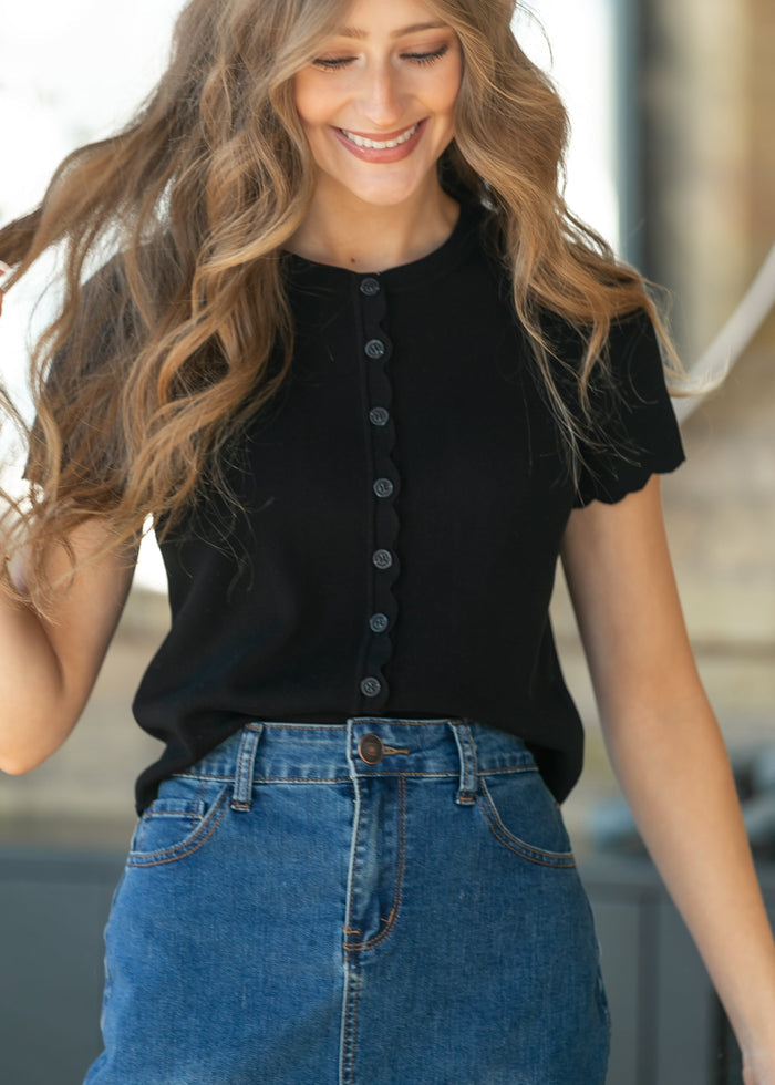 Black Scalloped Edge Knit Cardigan FF Layering Essentials