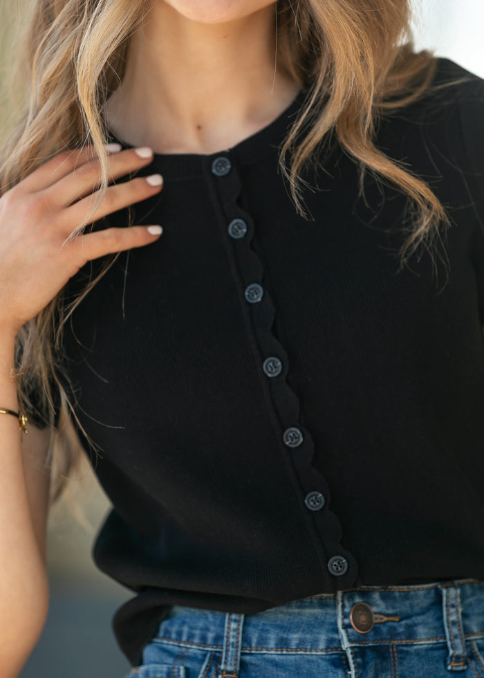 Black Scalloped Edge Knit Cardigan FF Layering Essentials