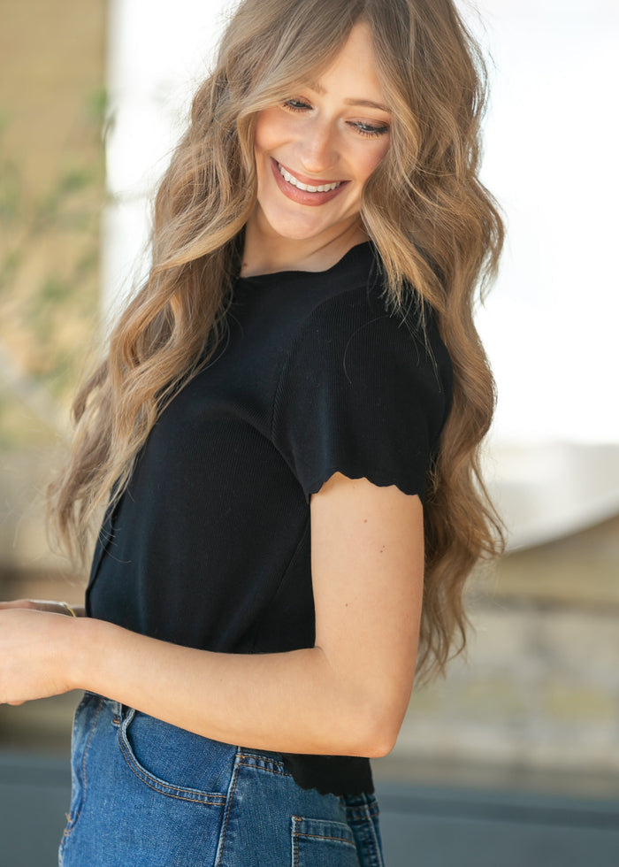 Black Scalloped Edge Knit Cardigan FF Layering Essentials