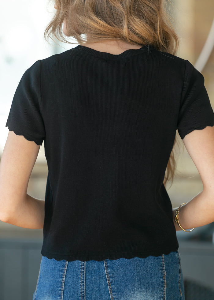 Black Scalloped Edge Knit Cardigan FF Layering Essentials