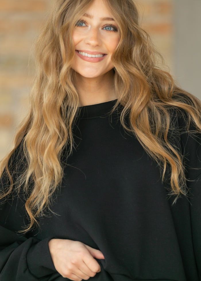 Black Soft Long Sleeve Pullover FF Tops