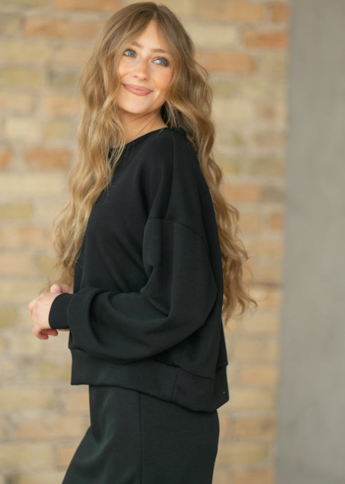 Black Soft Long Sleeve Pullover FF Tops
