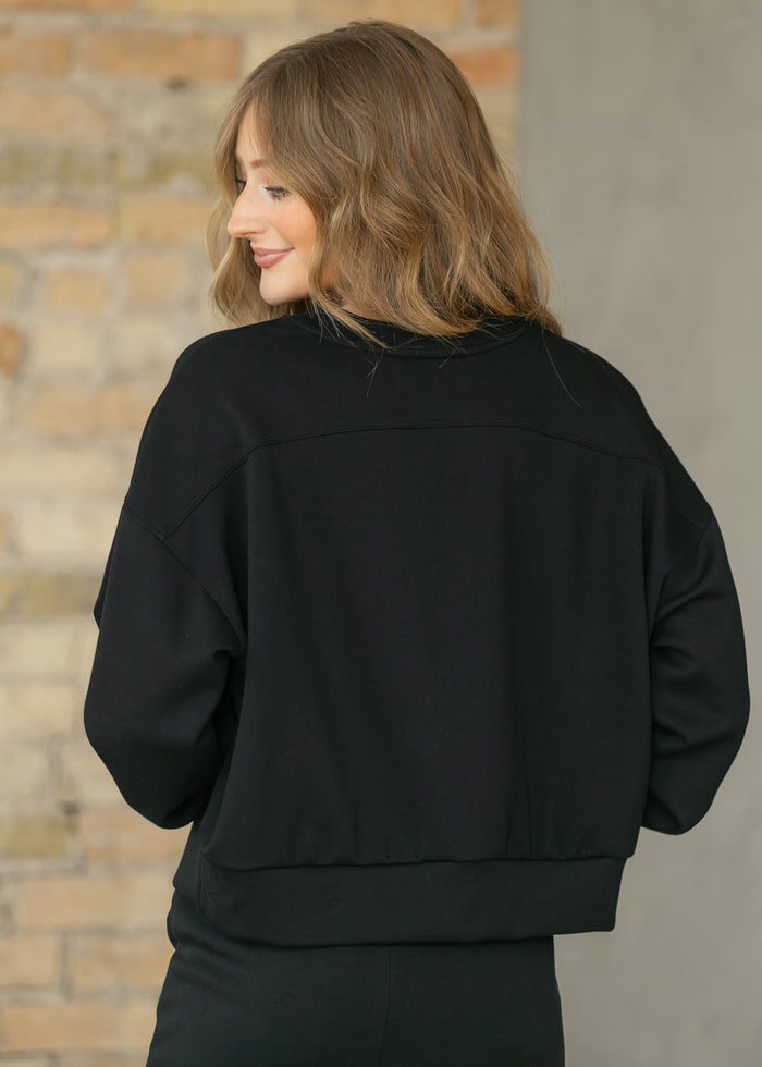 Black Soft Long Sleeve Pullover FF Tops