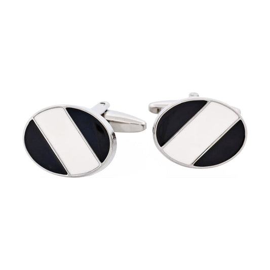 Black & White Stripe Oval Cufflinks
