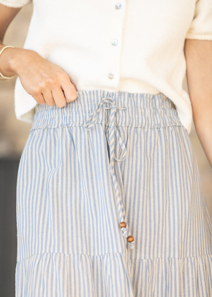 Blue Embroidered Detail Midi Skirt FF Skirts