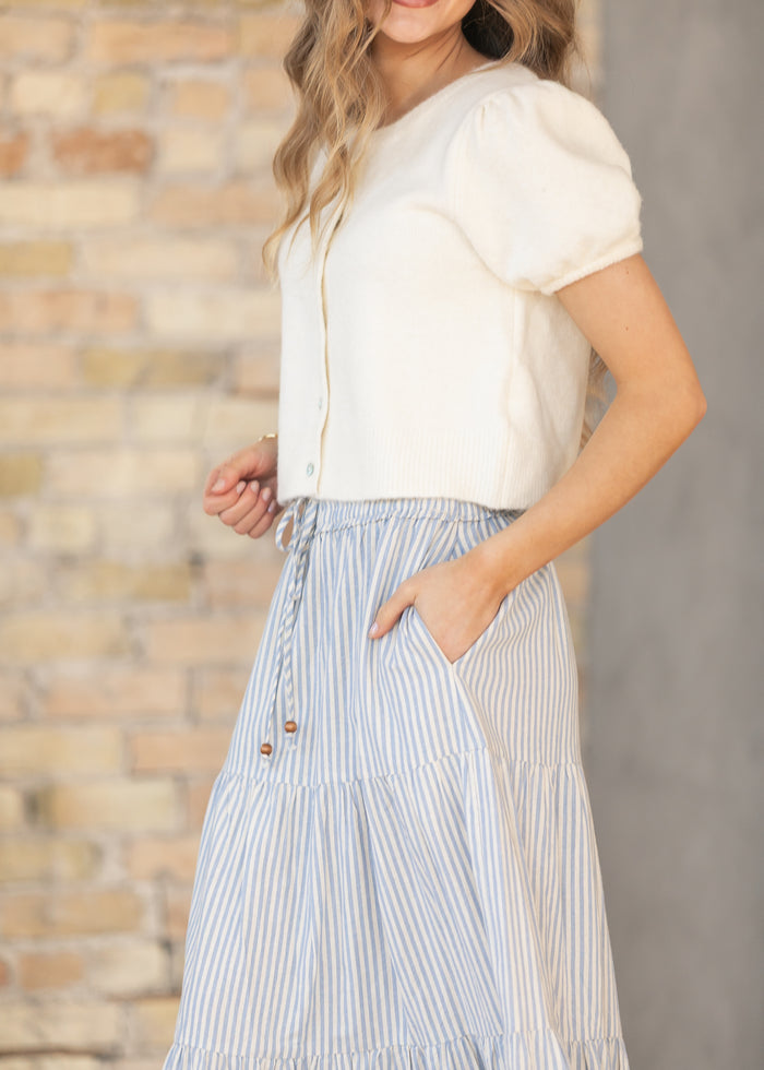Blue Embroidered Detail Midi Skirt FF Skirts