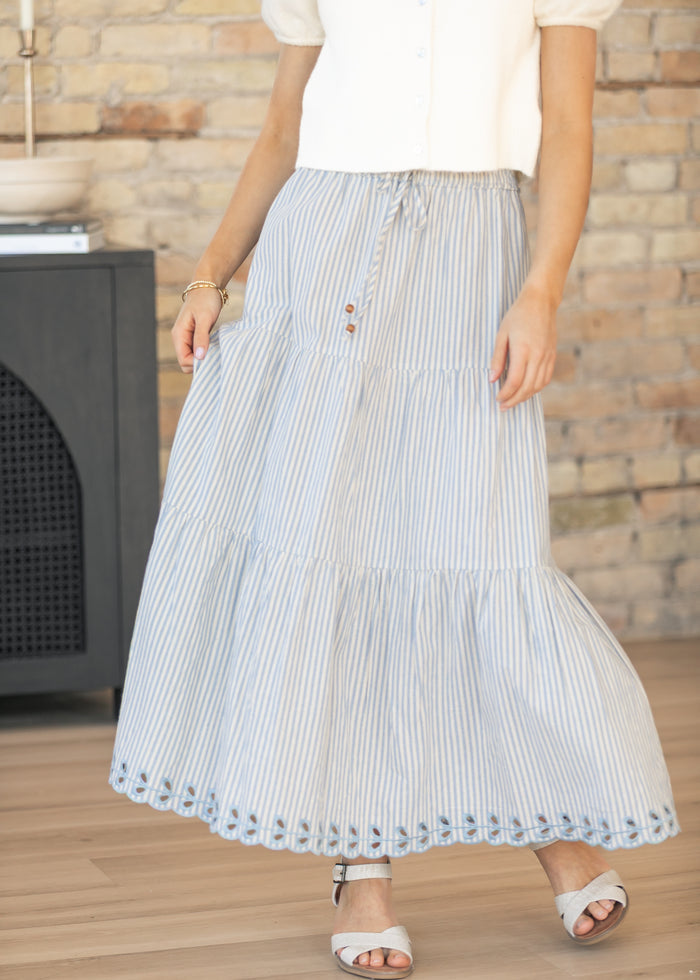 Blue Embroidered Detail Midi Skirt FF Skirts