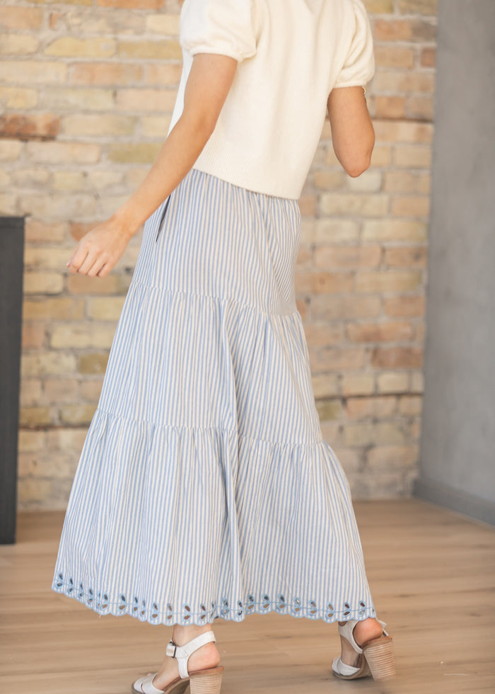 Blue Embroidered Detail Midi Skirt FF Skirts