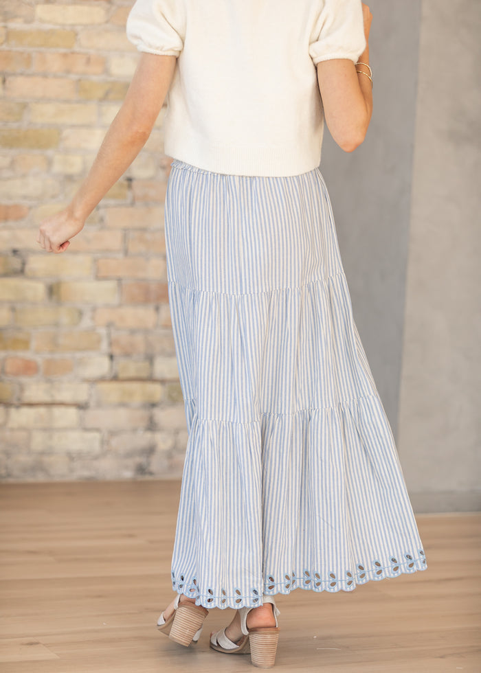Blue Embroidered Detail Midi Skirt FF Skirts