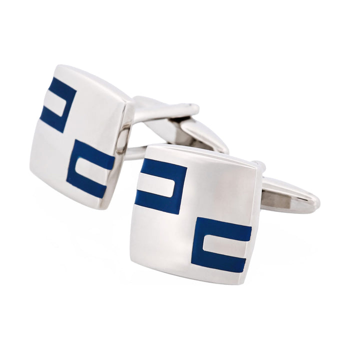 Blue Enamel Shape on Rhodium Plated Cufflinks