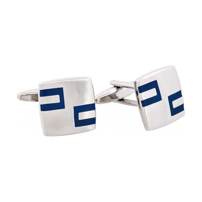 Blue Enamel Shape on Rhodium Plated Cufflinks