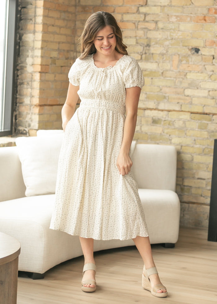 Blue Floral Square Neck Midi Dress FF Dresses