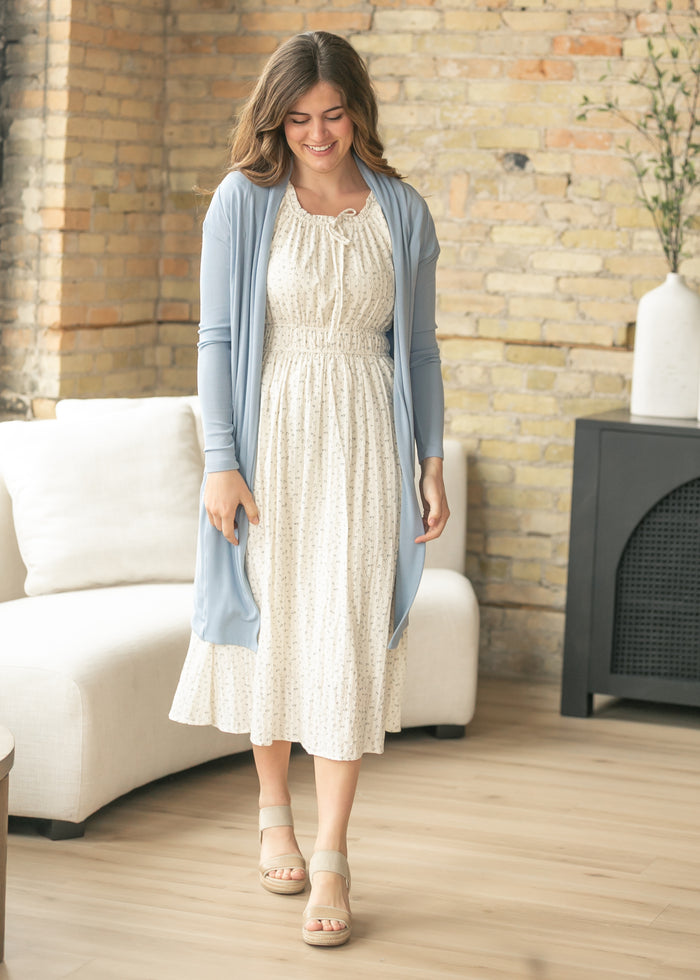 Blue Floral Square Neck Midi Dress FF Dresses
