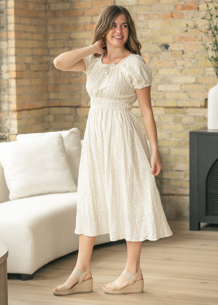 Blue Floral Square Neck Midi Dress FF Dresses