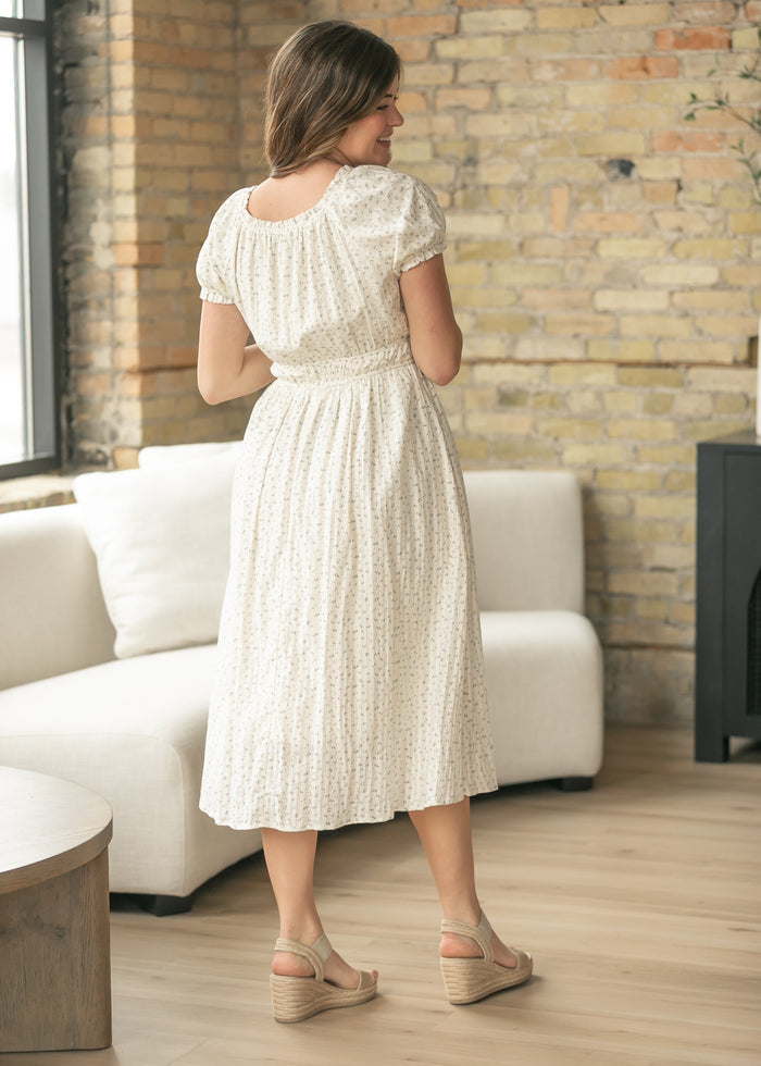 Blue Floral Square Neck Midi Dress FF Dresses