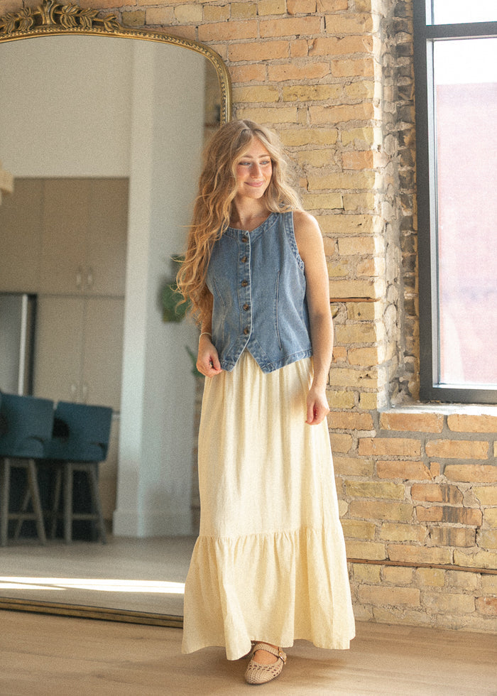 Blue Haze Tailored Denim Vest FF Layering Essentials