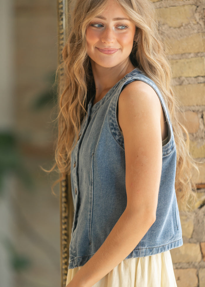 Blue Haze Tailored Denim Vest FF Layering Essentials
