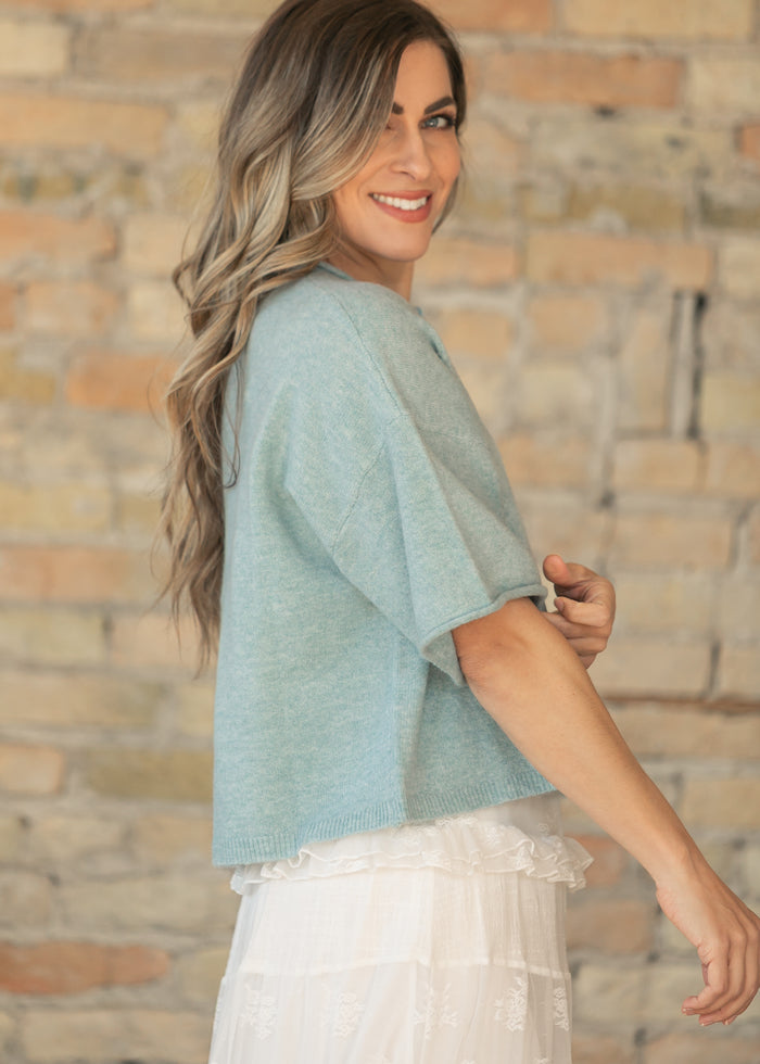 Blue Lightweight Short Sleeve Cardigan FF Layering Essentials