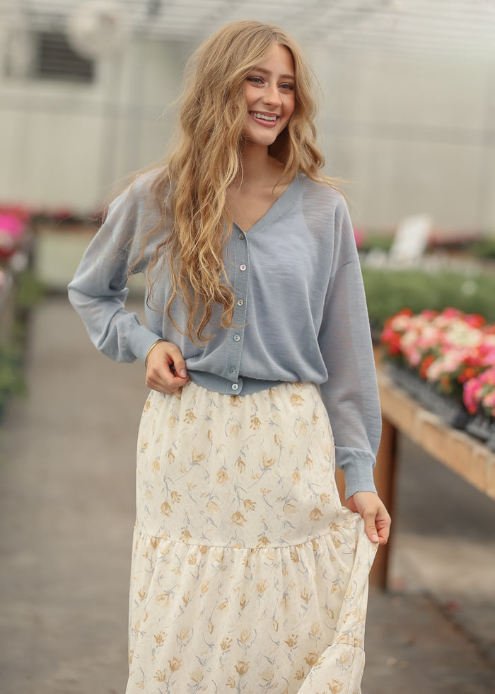Blue Lightweight V Neck Cardigan FF Layering Essentials