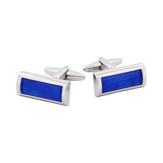 Blue Rectangle Silver-Tone Cufflinks