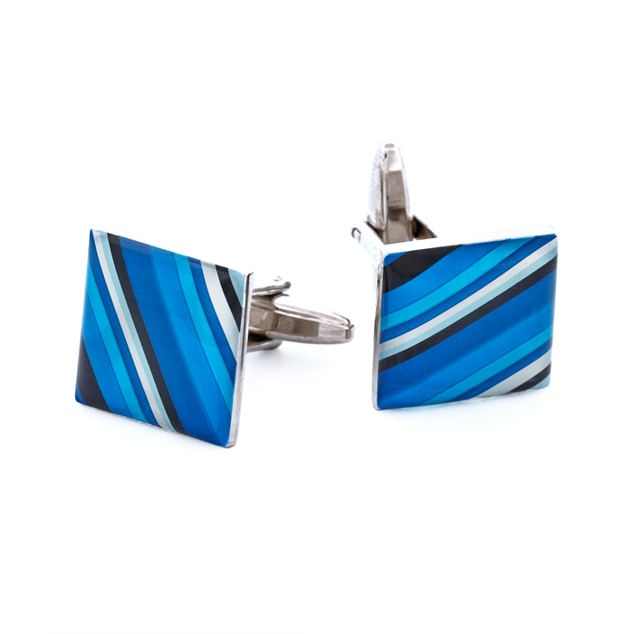 Blue Striped Square Cufflinks