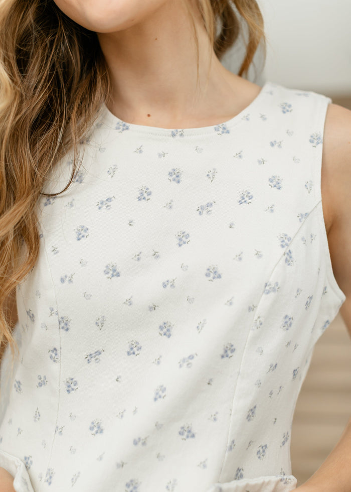 Boat Neck Sleeveless Floral Twill Midi Dress FF Dresses