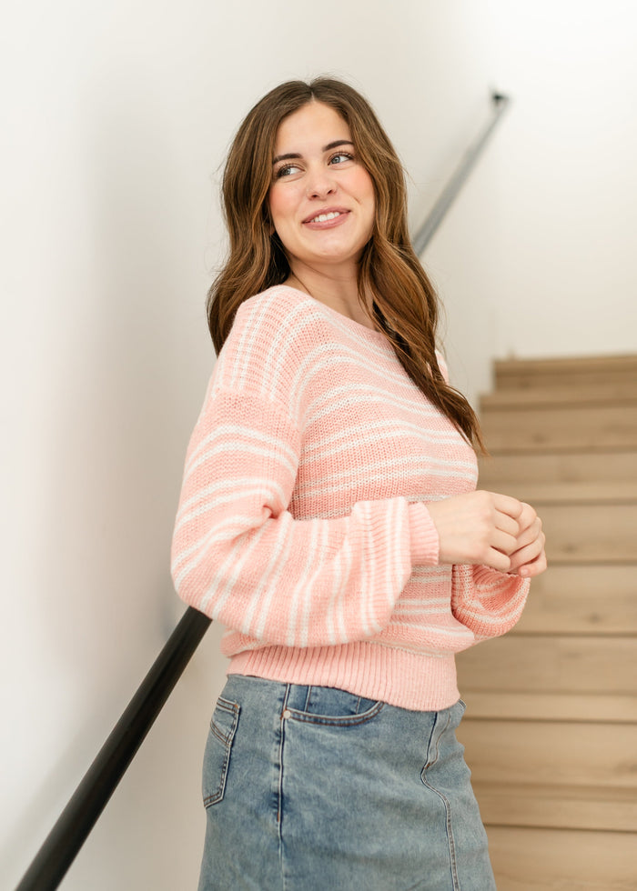 Boat Neck Striped Sweater FF Tops