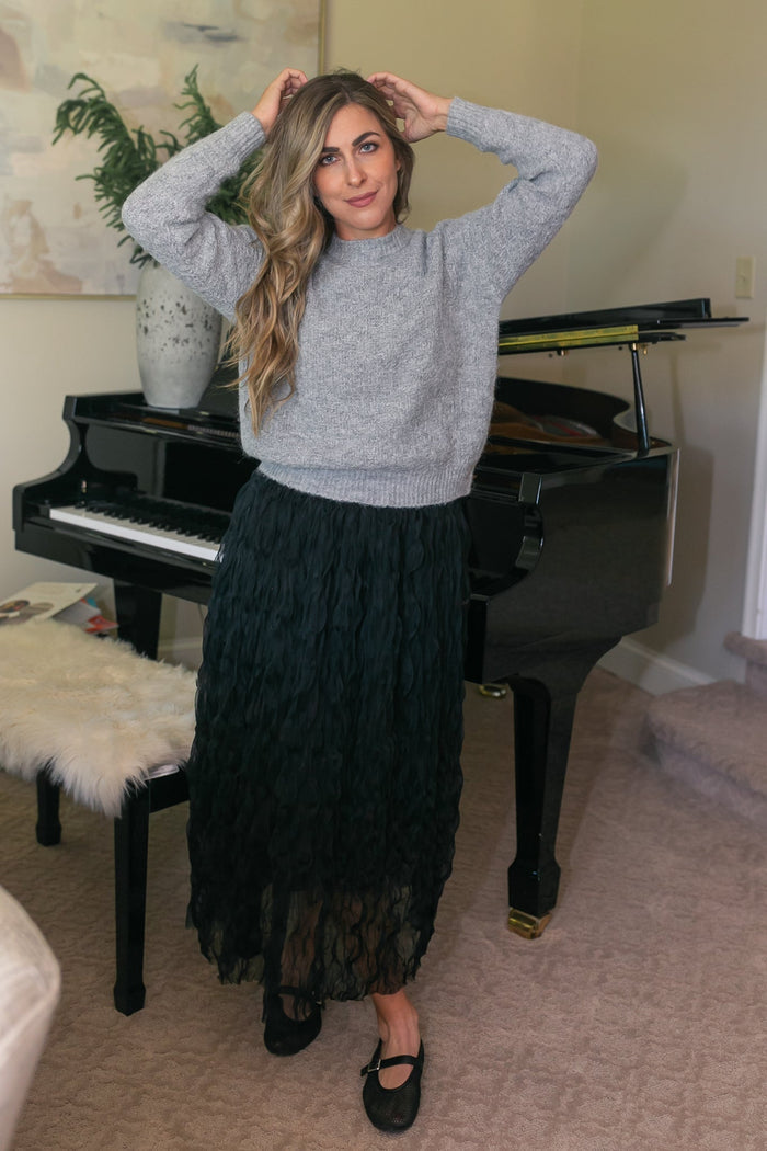 Bow Back Lurex Fuzzy Sweater FF Tops
