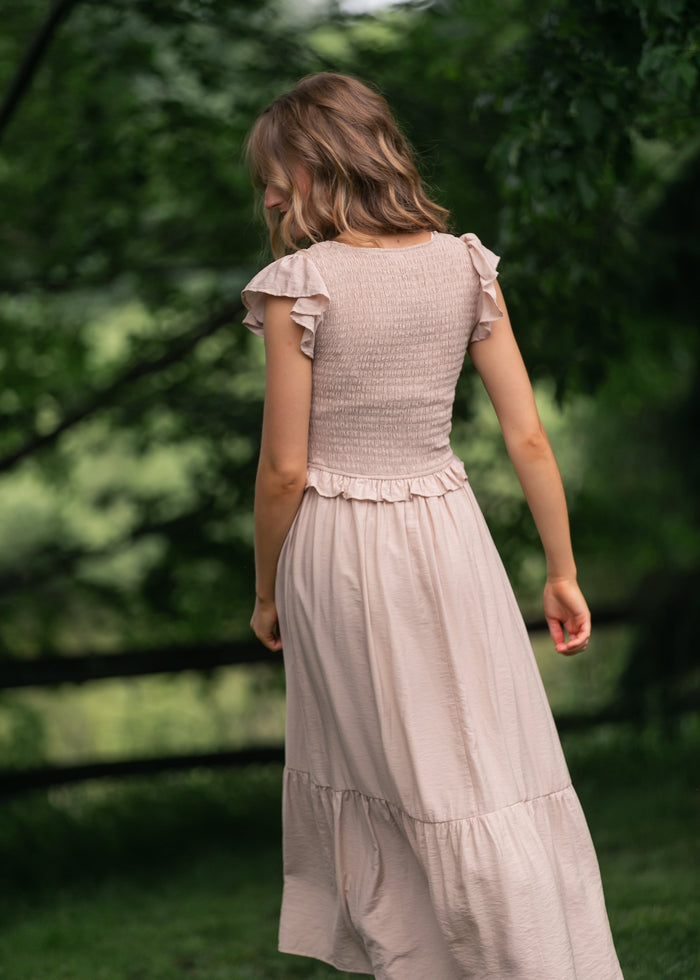 Bow Detail Smocked Midi Dress FF Dresses