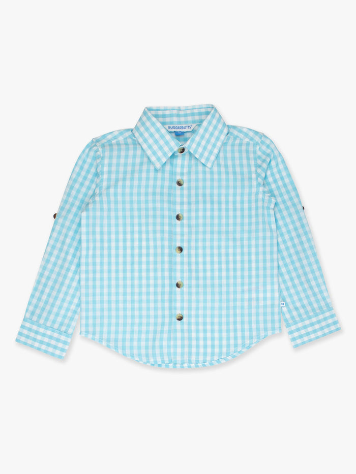 Boys Classic Blue Breeze Gingham Long Sleeve Button Down Shirt