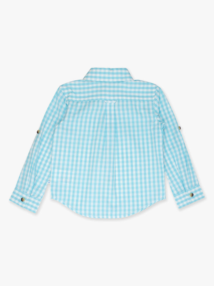 Boys Classic Blue Breeze Gingham Long Sleeve Button Down Shirt