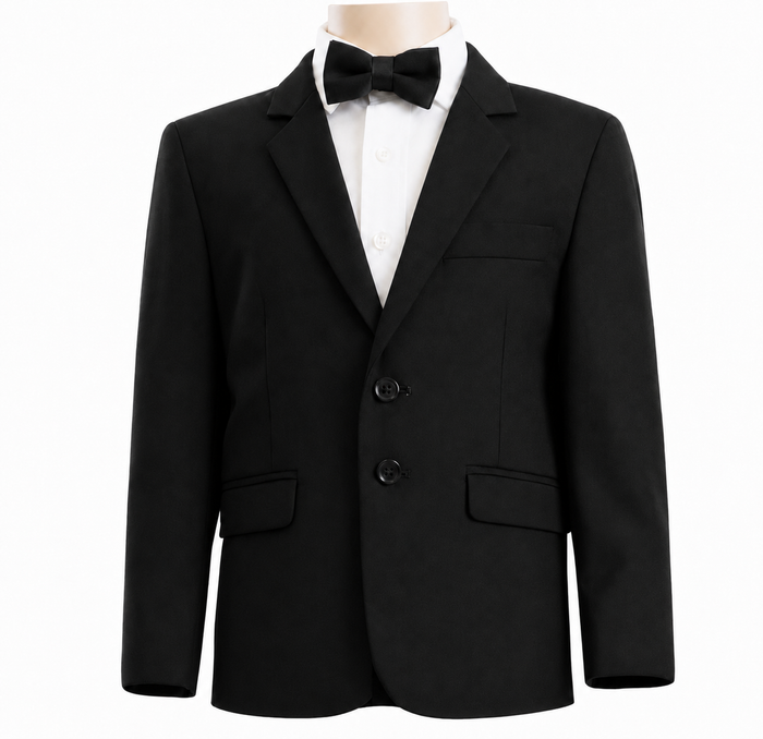 ### James Fine Twill Boys Jacket

A timeless choice for weddings, school formals and special occasions, the James Fine Twill Jacket offers a smart, tailored look for young gentlemen. Crafted from a smooth fine-twill fabric, it is available in classic Navy and Black.

Pair it with the matching James Fine Twill Trouser for a polished two-piece suit, or add the coordinating vest for a complete three-piece look. Easy to style with a crisp shirt, tie or bow tie for any formal event.