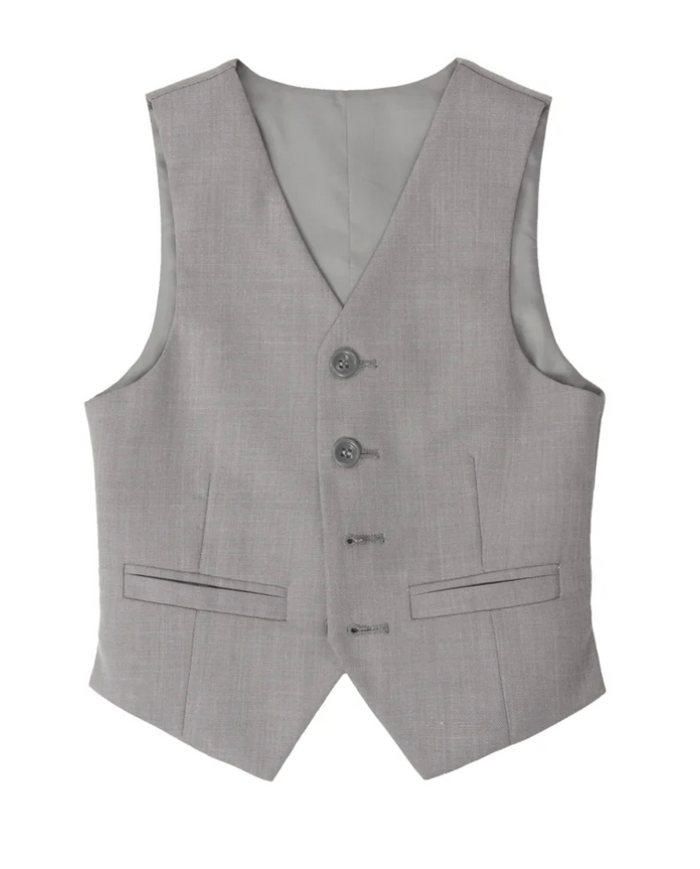 ### Harrison Plain Textured Boys Vest

The **Harrison Plain Textured Boys Vest** is the perfect finishing touch for any young gentleman's formal wardrobe. Featuring a classic plain textured fabric and a tailored fit, this versatile vest is designed to be worn with the **matching Harrison 3-Piece Suit** for a polished, coordinated look.

Ideal for weddings, page boys, school formals, family celebrations, and special occasions, the Harrison Vest can also be paired with dress trousers and a crisp s