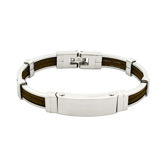 Bracelet in Polished Stainless Steel & Double Rope, Army