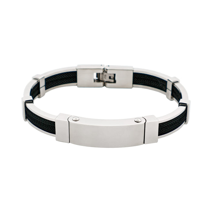 Bracelet in Polished Stainless Steel & Double Rope, Black